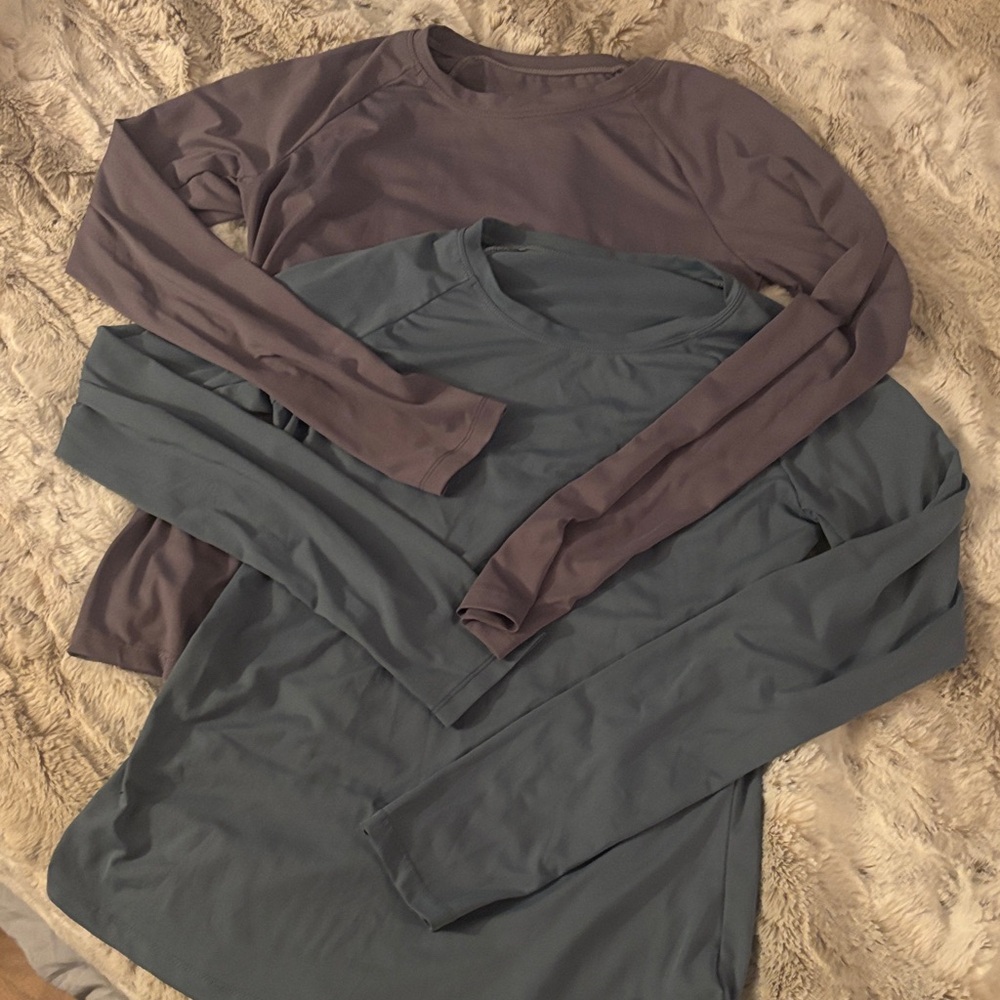 2  Long Sleeve workout Shirt Set - fig purple and teal green